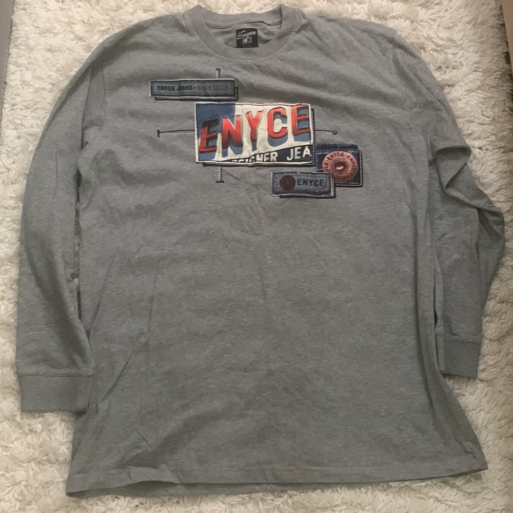 VINTAGE 90s ENYCE Gray Long Sleeve Graphic T-Shirt